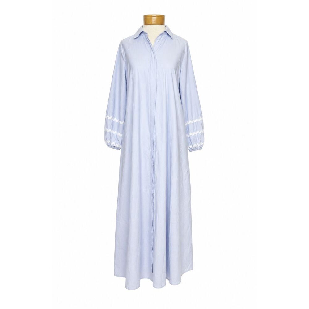 Benin Modest Maxi Shirt Dress 6 Blue Cotton Blend Longline Kaftan Minimalist